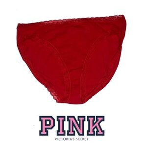 Victoriaβsβ Secret - Elegant Red Lace Trim Panties - P004 Large